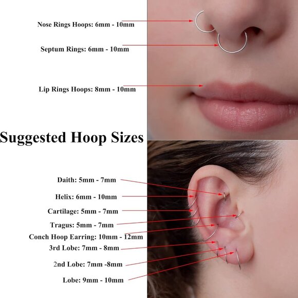 5pcs Stainless Steel Nose Hoop Rings - 18G, 8mm, Multiple Colors for Men Women - Picture 4 of 6